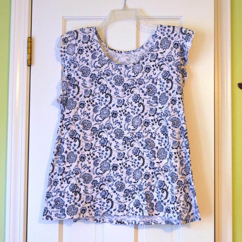 Loft L Floral Flutter Sleeve Top